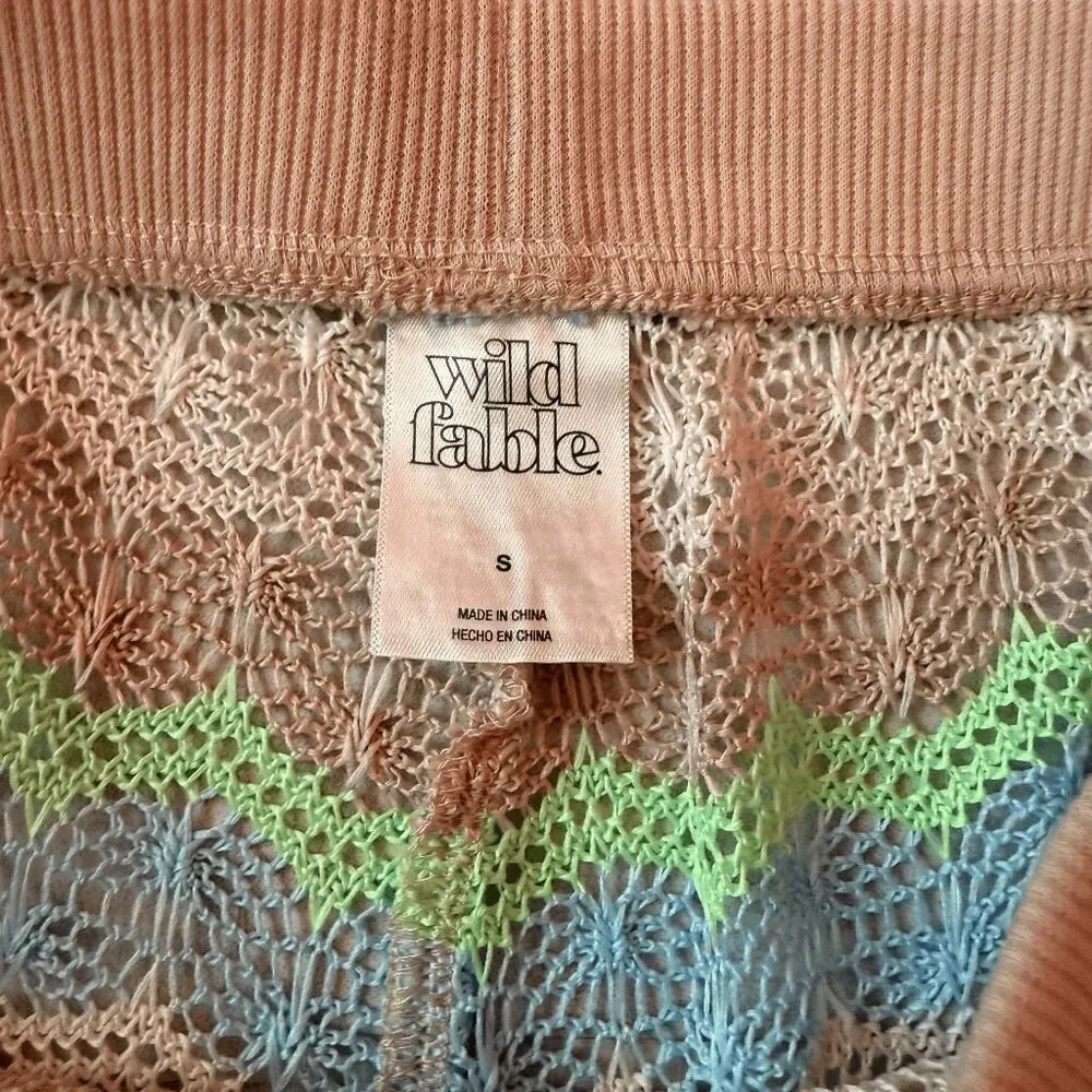 Wild Fable Crochet Cover Up Shorts Multi Striped Pastel Pull On Drawstring Small
